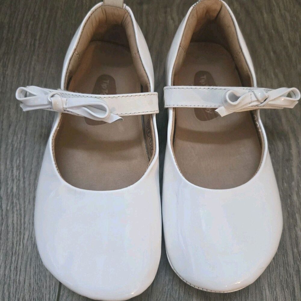Tip Toey Joey White Patent Leather Mary Jane Flats Toddler Girls US 9 EUR 26 Bow